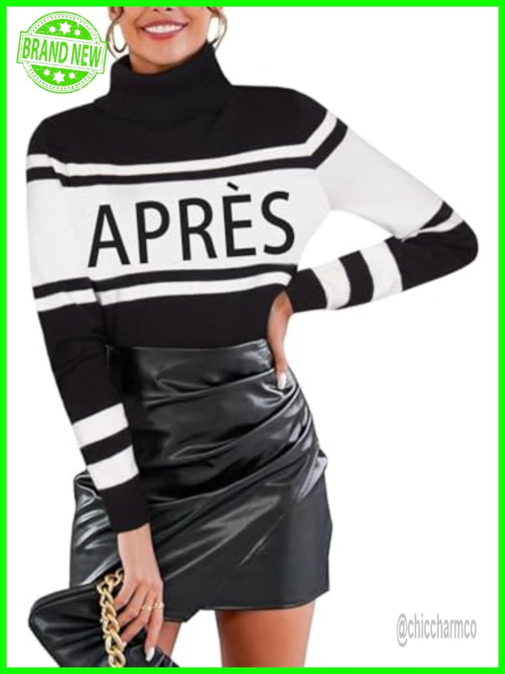 Women's Turtleneck Sweater Striped Colorblock Lightweight Pullover Winter Apres